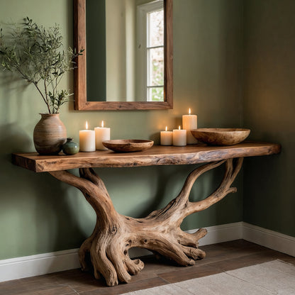 RootGlide Console – Handmade Live Edge Entry Table in Reclaimed Wood - Bespoke Wood TTK