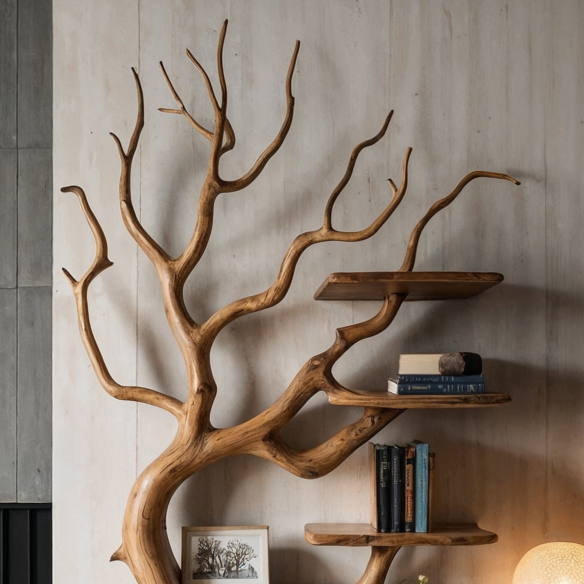 BranchMuse Tree Bookshelf – Handmade Wooden Wall Display for Books & Decor - Bespoke Wood TTK