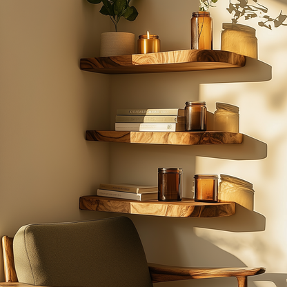 LeafNest Floating Shelf – Handmade Live Edge Corner Bookshelf for Nursery & Home Decor - Bespoke Wood TTK