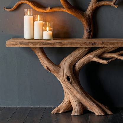 BranchEcho Tree Console Table – Artistic Wall-Mounted Wooden Sculpture - Bespoke Wood TTK