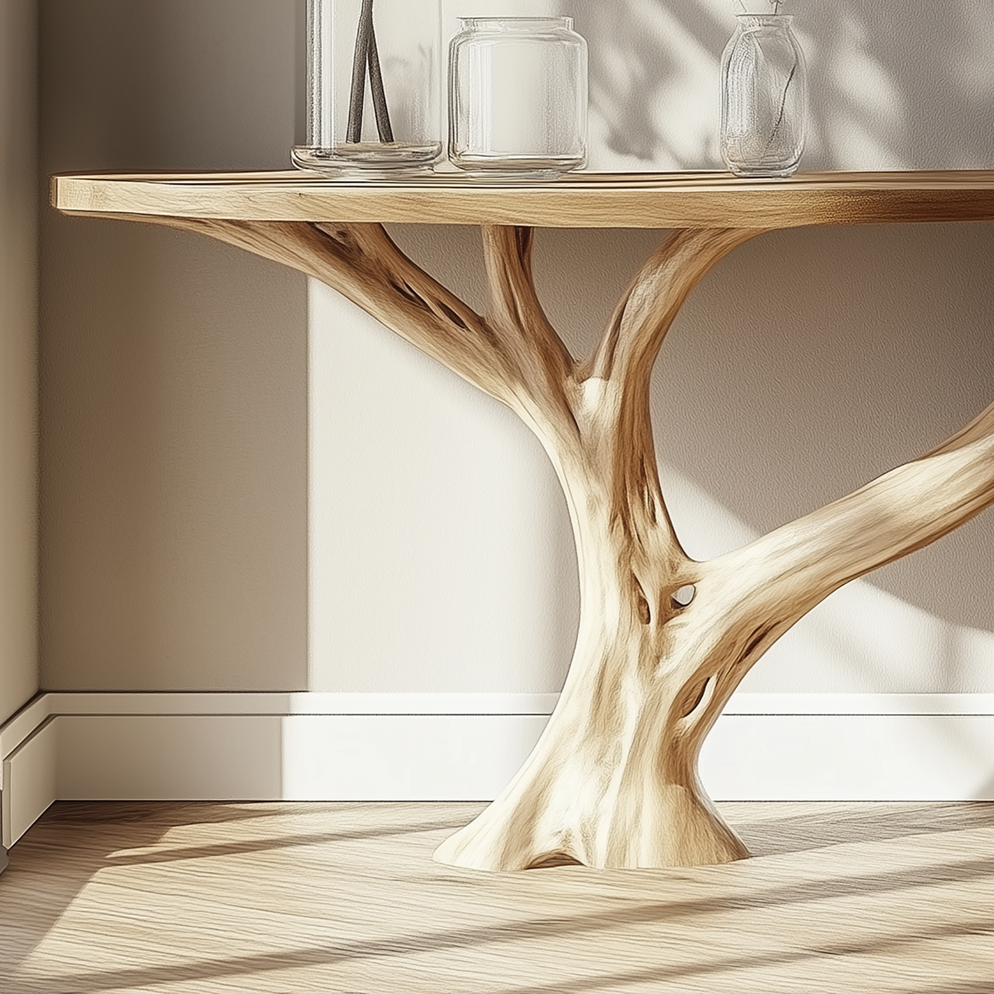 BranchLoom Console Table – Handmade Solid Wood Entryway Table with Artistic Base - Bespoke Wood TTK