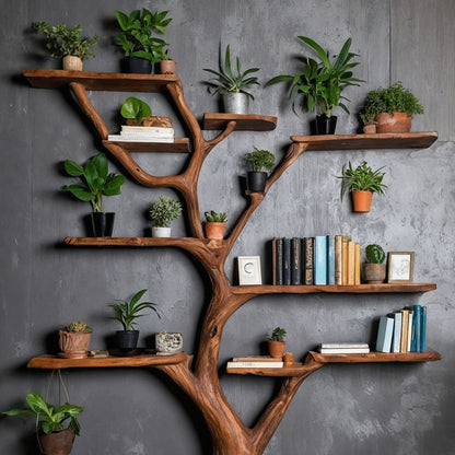 TreeNest Bookshelf – Handmade Rustic Tree Bookcase For Nature-Inspired Living Rooms - Bespoke Wood TTK