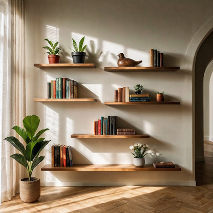 ShelfNest Wall Display Set – Minimalist Floating Wood Shelves for Books & Decor - Bespoke Wood TTK