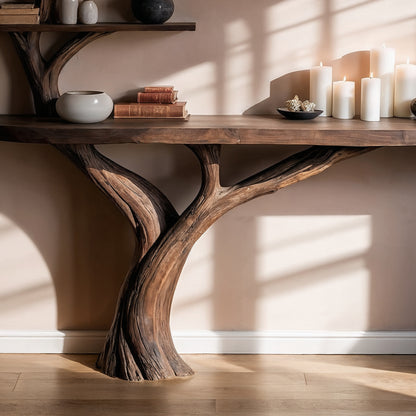 BranchGlow Tree Console Table – Wall-Mounted Shelf with Organic Design - Bespoke Wood TTK