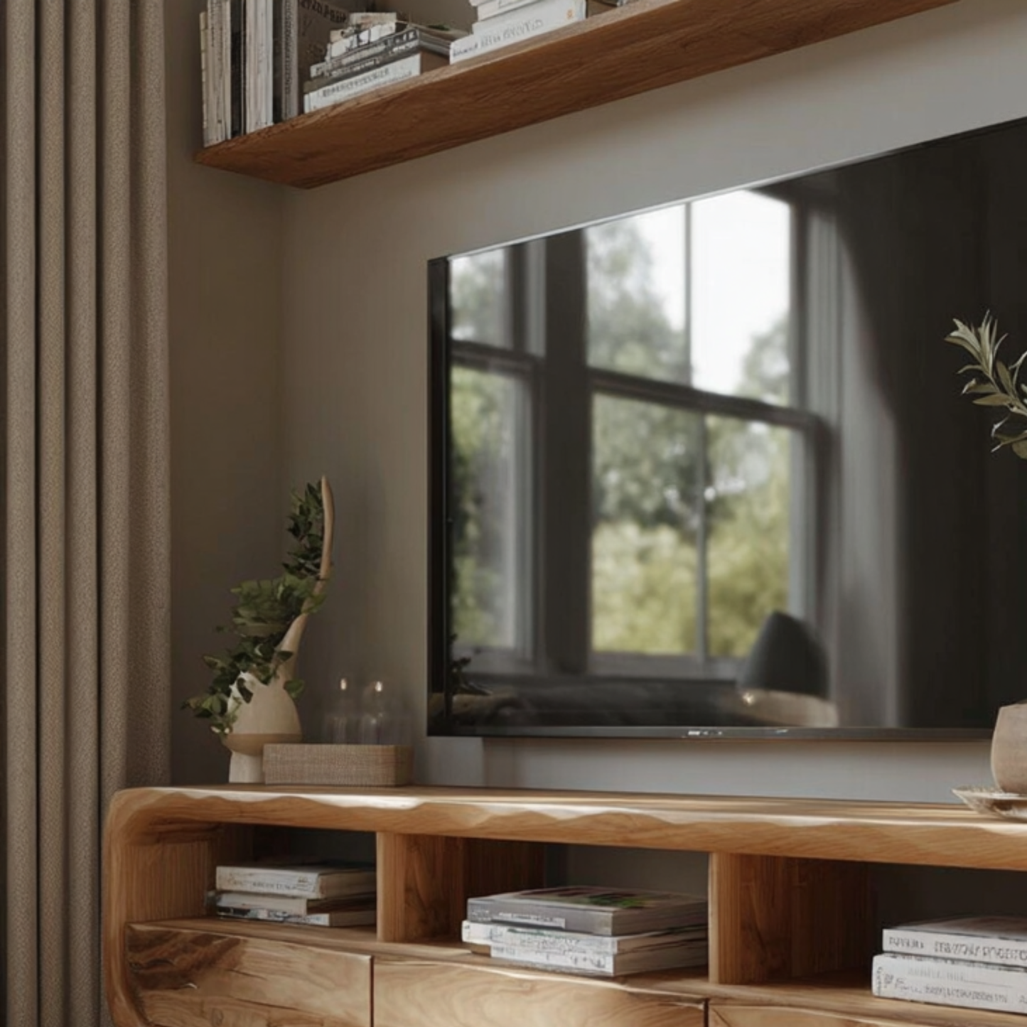 Handcrafted Solid Wood Floating Media Unit | Mid Century TV Stand with Storage - Bespoke Wood TTK