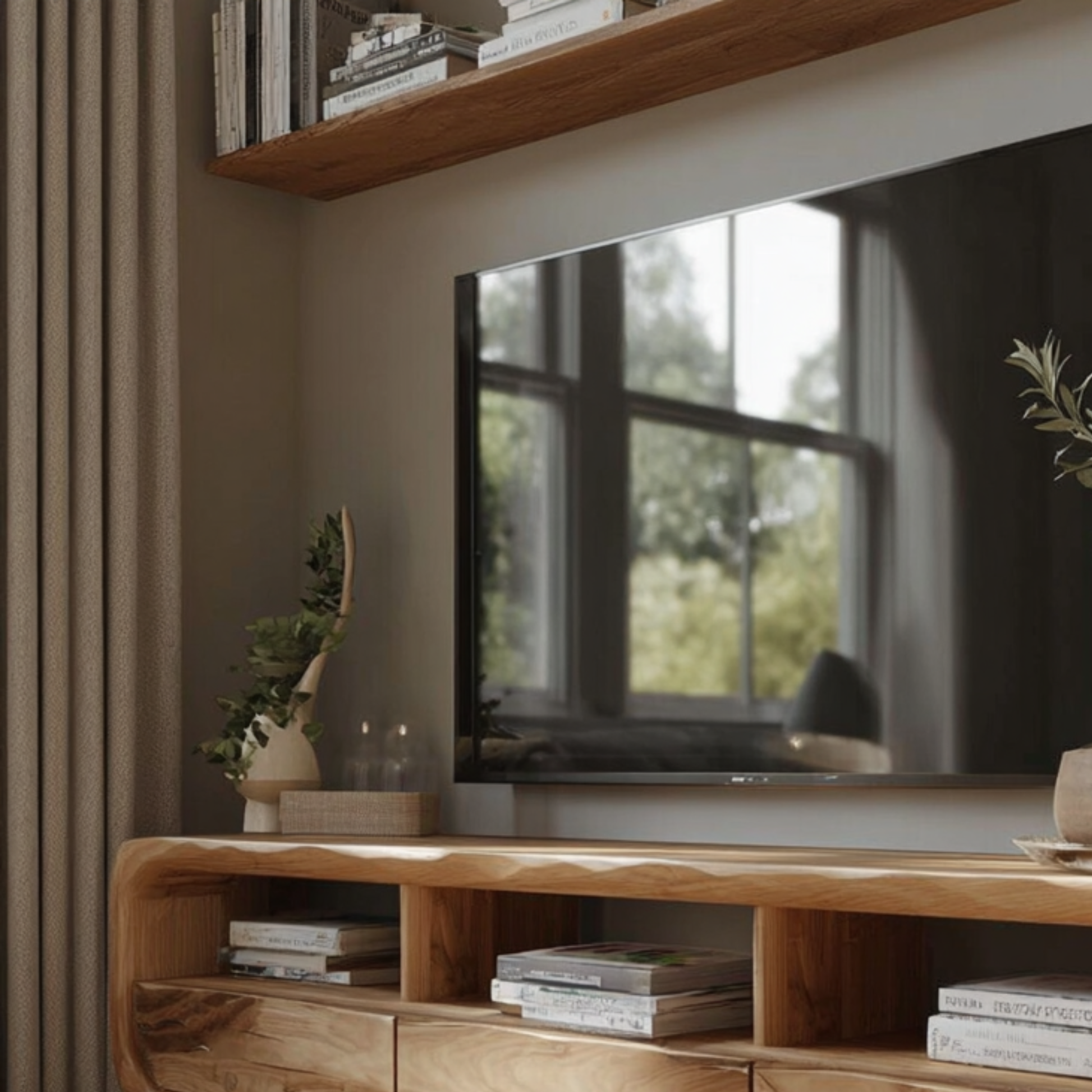 Handcrafted Solid Wood Floating Media Unit | Mid Century TV Stand with Storage - Bespoke Wood TTK