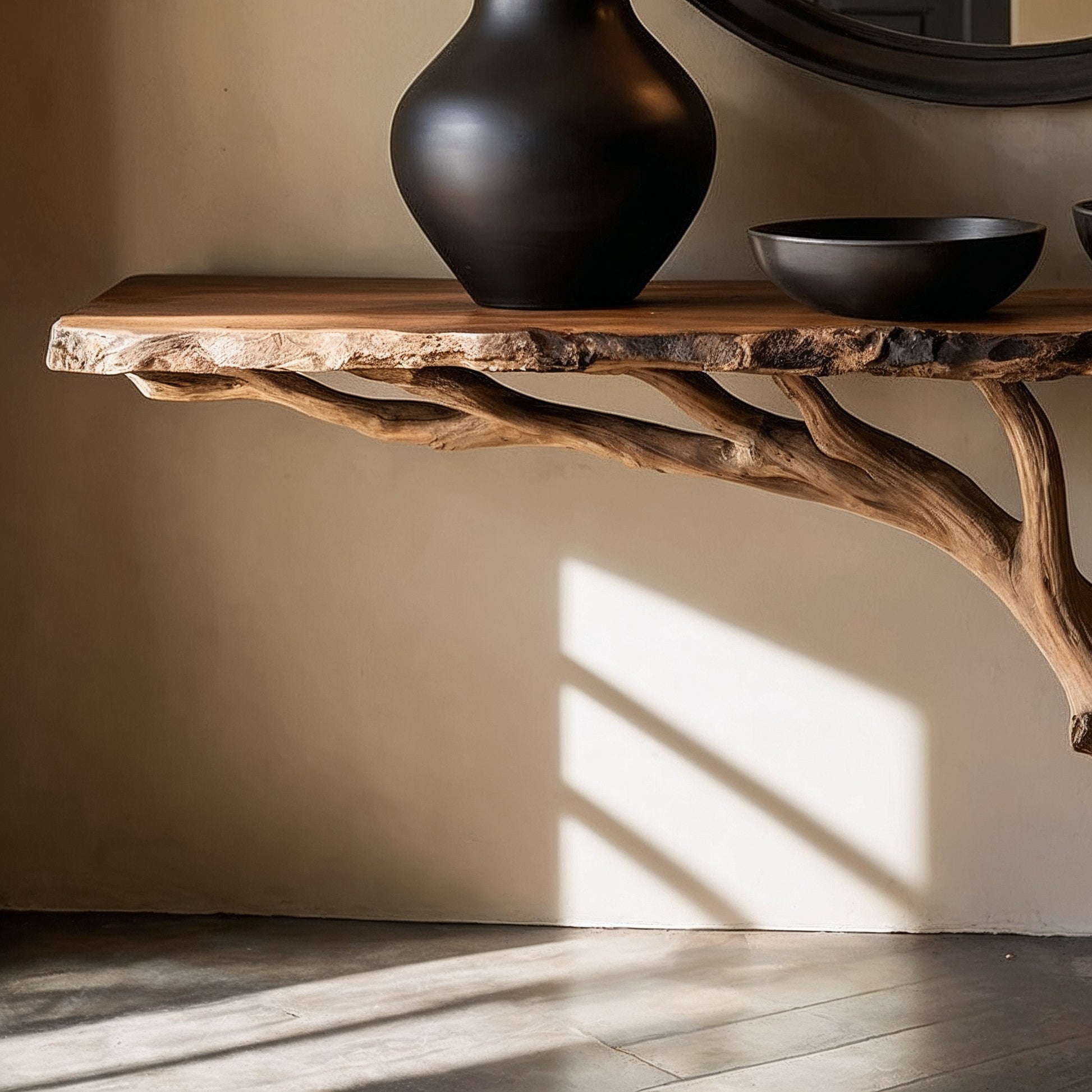 BranchRoot Entryway Console – Rustic Live Edge Solid Wood Hall Table - Bespoke Wood TTK
