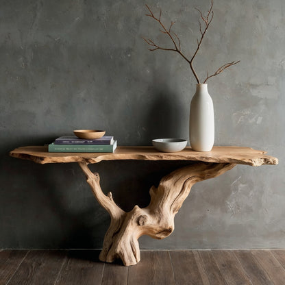 GrainLoop Console Table – Artistic Live Edge Entry Table in Solid Wood - Bespoke Wood TTK