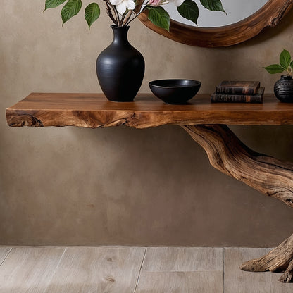 RootBloom Console Table – Handmade Live Edge Entryway Table with Natural Base - Bespoke Wood TTK