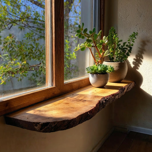 SunGrain Window Shelf – Custom Live Edge Solid Wood Floating Ledge - Bespoke Wood TTK