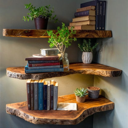 Oakmere Corner Shelf – Live Edge Floating Wood Decor for Rustic Spaces - Bespoke Wood TTK