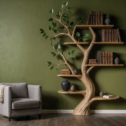 LeafBend Tree Bookshelf – Handmade Wooden Branch Shelf for Natural Wall Decor - Bespoke Wood TTK