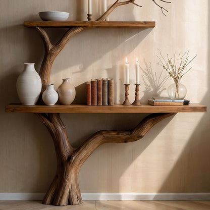 TrunkRise Tree Console Table – Sculpted Wood Entryway Art Piece - Bespoke Wood TTK