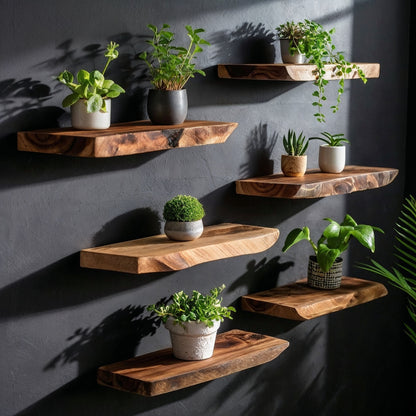 VerdantEdge Shelf Collection – Handcrafted Live Edge Wall Display - Bespoke Wood TTK