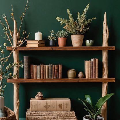 TerraRoot Shelf Wall – Rustic Handmade Wood Wall Shelves For Plants & Books - Bespoke Wood TTK