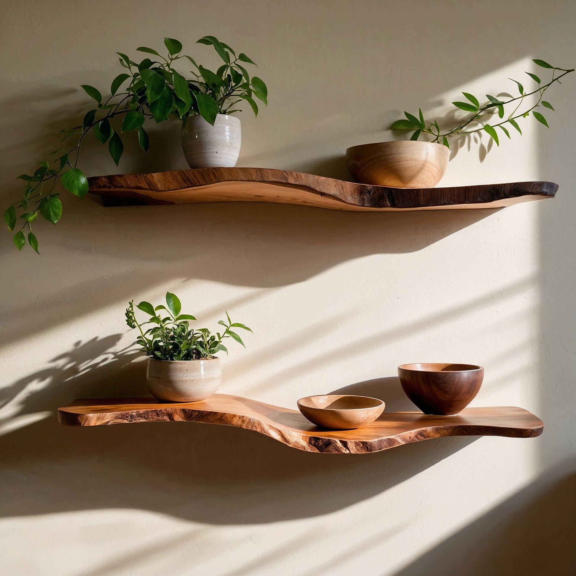WaveNest Floating Shelf – Handcrafted Wavy Live Edge Wood Display - Bespoke Wood TTK