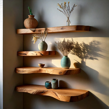 EdgeBloom Floating Shelf – Rustic Handmade Wood Wall Display for Decor & Plants - Bespoke Wood TTK