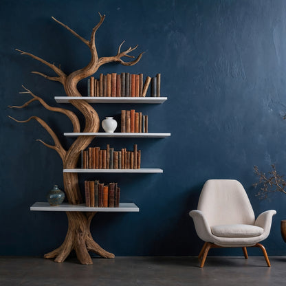 WillowSpire Bookshelf – Handmade Tree-Inspired Wooden Shelf For Living Room Display - Bespoke Wood TTK