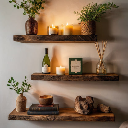 HearthEdge Floating Shelf – Thick Rustic Wood Wall Shelf With Hidden Brackets - Bespoke Wood TTK