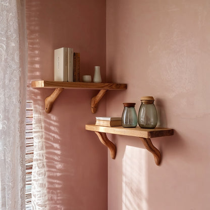 BloomBranch Wall Shelf – Handmade Solid Wood Display With Curved Brackets For Cozy Corners - Bespoke Wood TTK