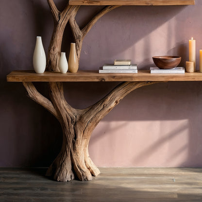 BranchMuse Tree Console Table – Rustic Handmade Wood Entryway Shelf - Bespoke Wood TTK