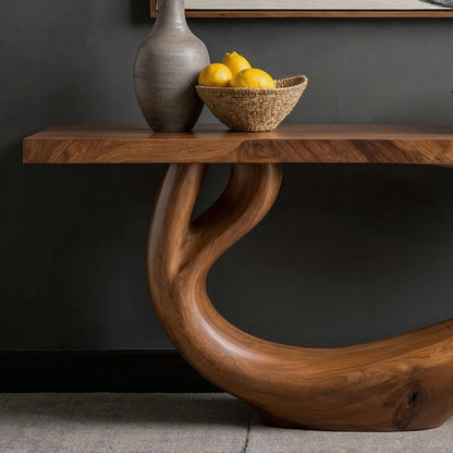 FlowForm Console Table – Sculptural Solid Wood Entryway Table with Live Edge Top - Bespoke Wood TTK