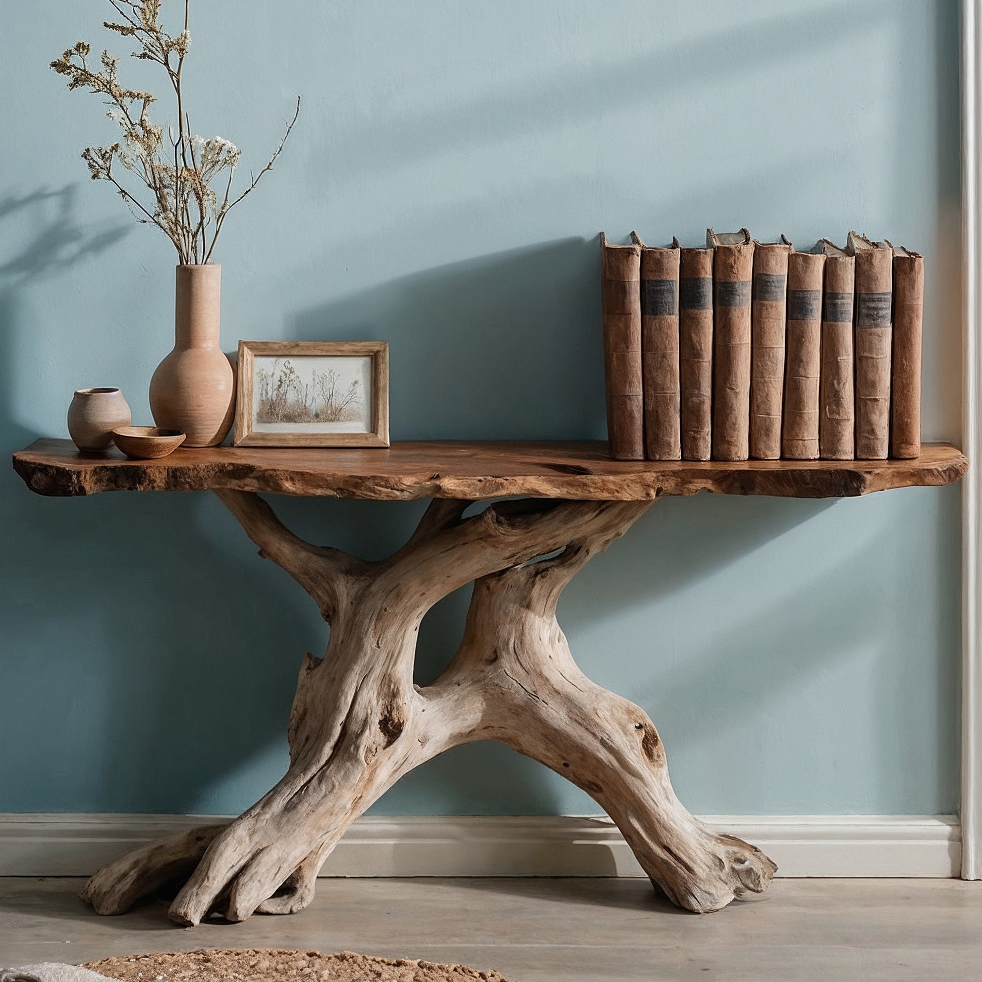 RootWhisper Console – Handmade Live Edge Narrow Entry Table in Reclaimed Wood - Bespoke Wood TTK