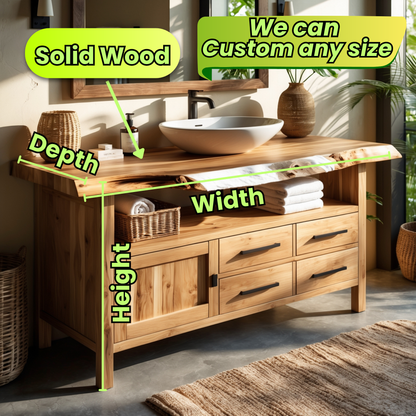 Luxury Live Edge Bathroom Vanity – Real Hardwood, Modern Rustic Japandi Design - Bespoke Wood TTK