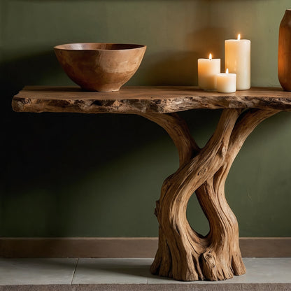 RootTwist Rustic Console Table – Handmade Solid Wood Entryway Accent - Bespoke Wood TTK