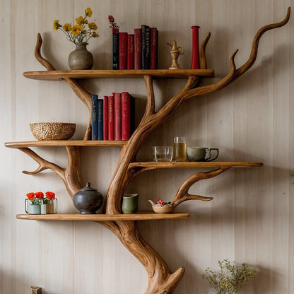 TreeWhirl Bookshelf – Handmade Rustic Tree Shelf For Nature-Inspired Home Decor - Bespoke Wood TTK
