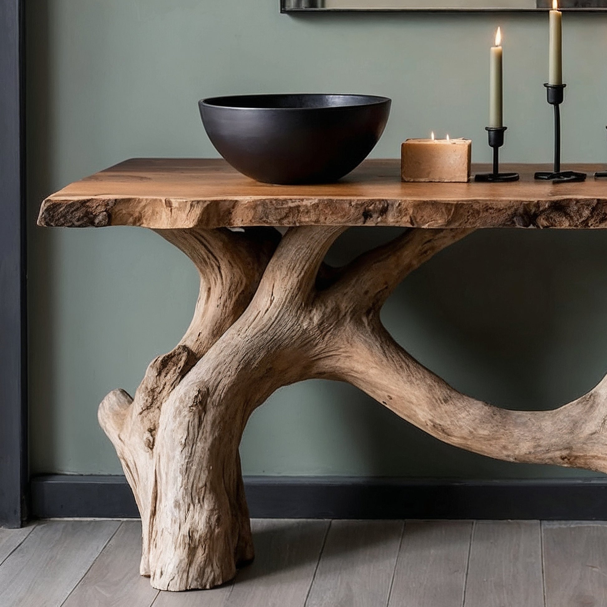 RootBend Console Table – Handmade Live Edge Entryway Table in Solid Wood - Bespoke Wood TTK