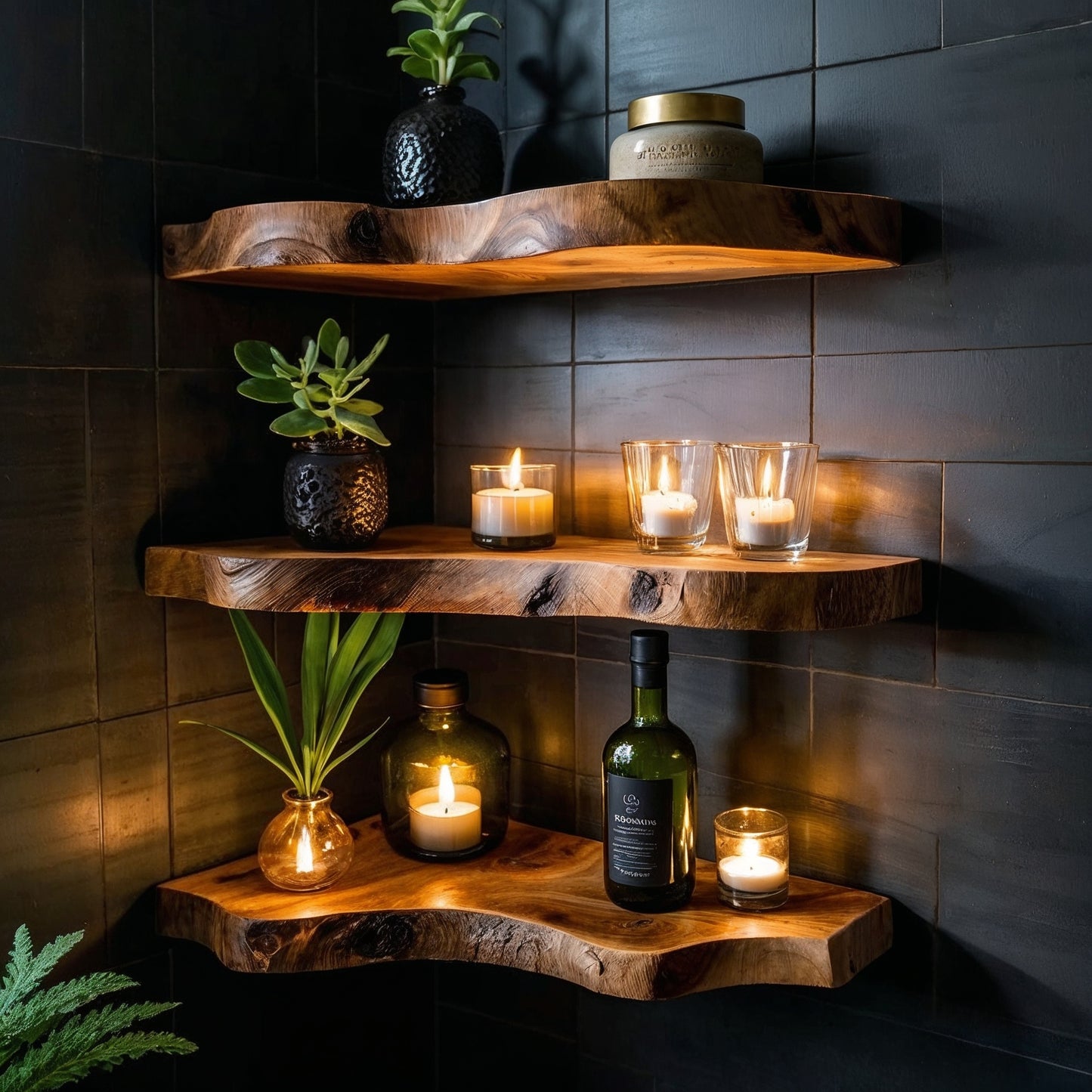 GlowBranch Floating Corner Shelf – Handcrafted Wood Wall Accent - Bespoke Wood TTK