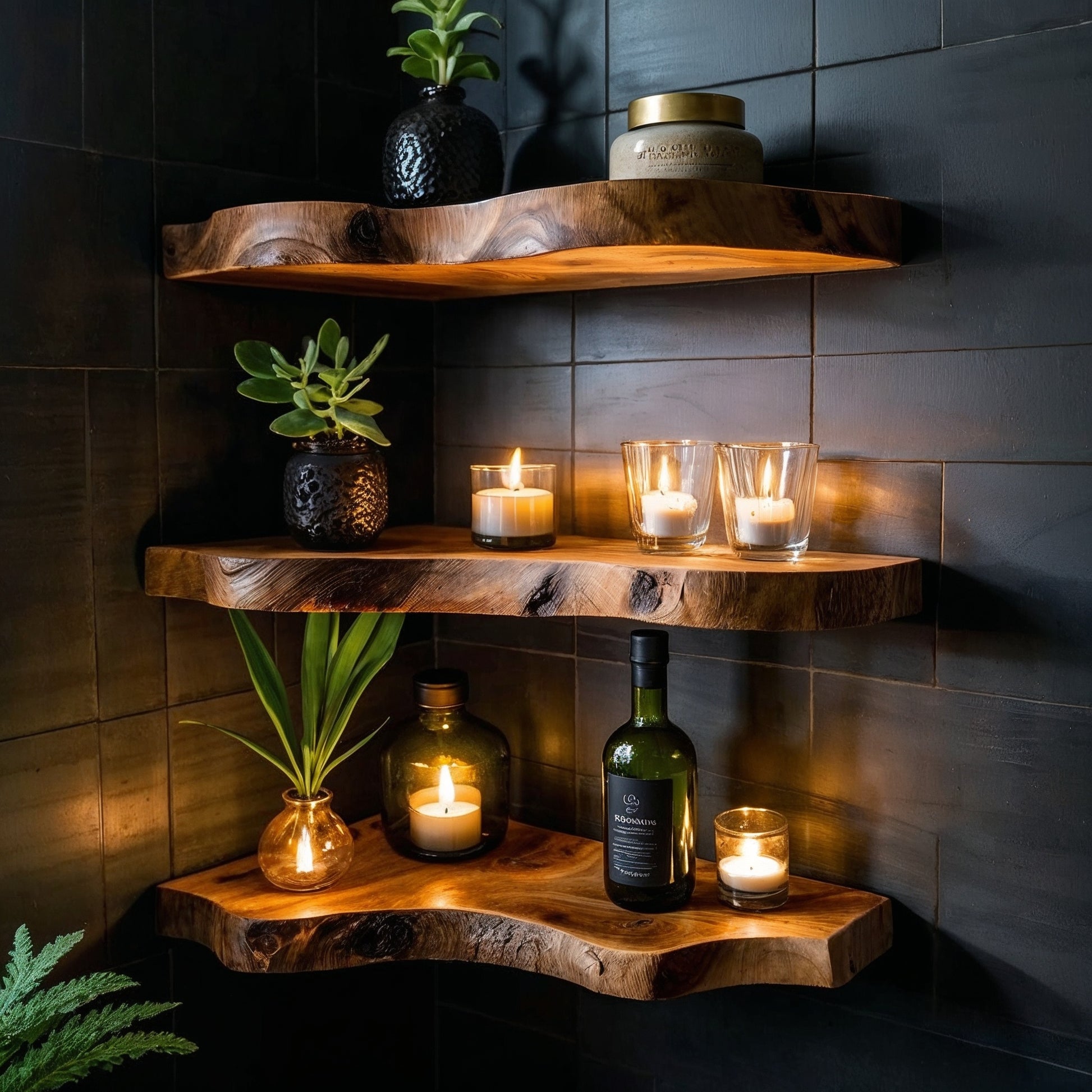 GlowBranch Floating Corner Shelf – Handcrafted Wood Wall Accent - Bespoke Wood TTK