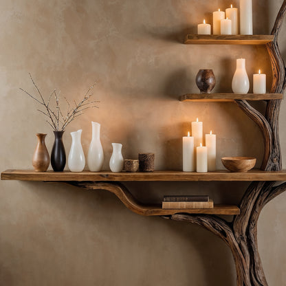 GlowTrunk Tree Console Table – Live Edge Rustic Shelf Design - Bespoke Wood TTK