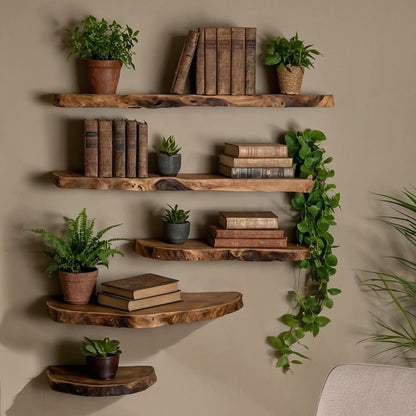 Formnest Floating Shelf – Long Live Edge Wall Bookshelf in Rustic Solid Wood - Bespoke Wood TTK