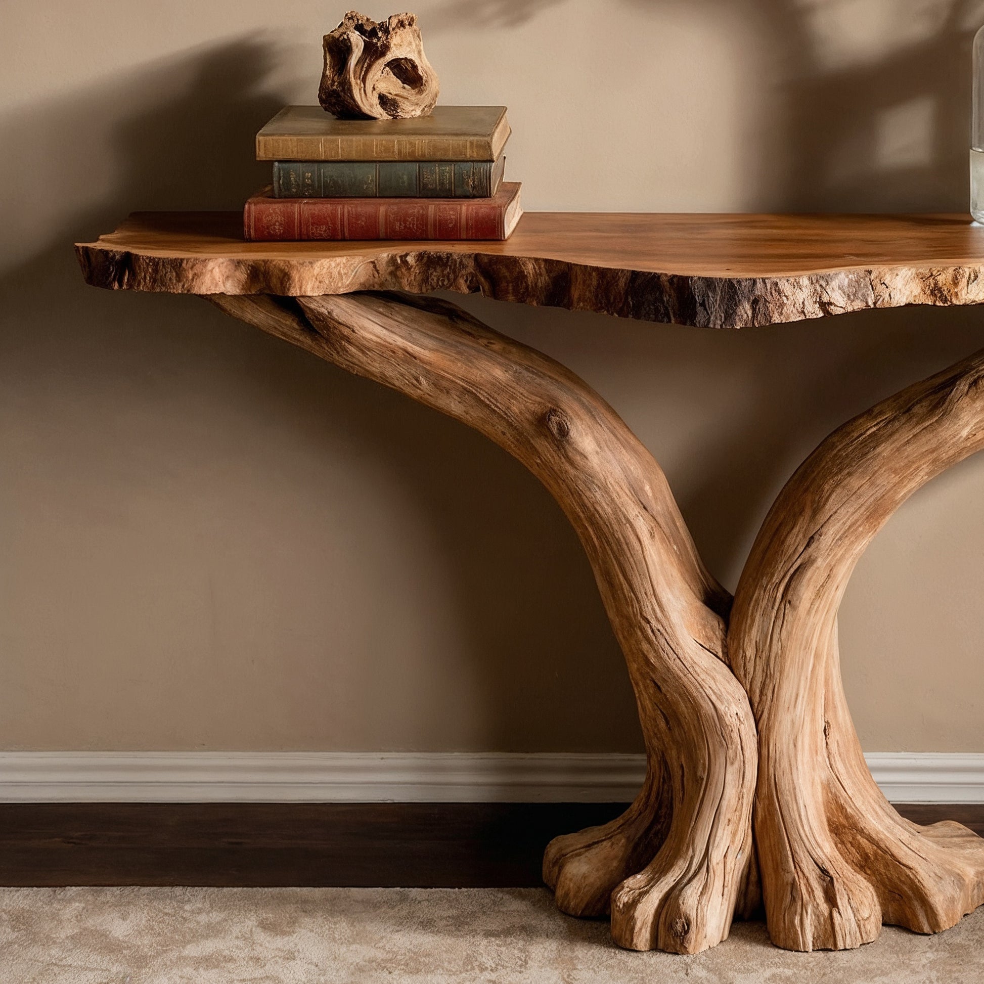 BranchRoot Console Table – Live Edge Solid Wood Entryway Accent - Bespoke Wood TTK