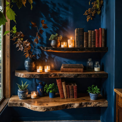 MidnightGrove Floating Shelf – Handmade Live Edge Wall Shelf - Bespoke Wood TTK