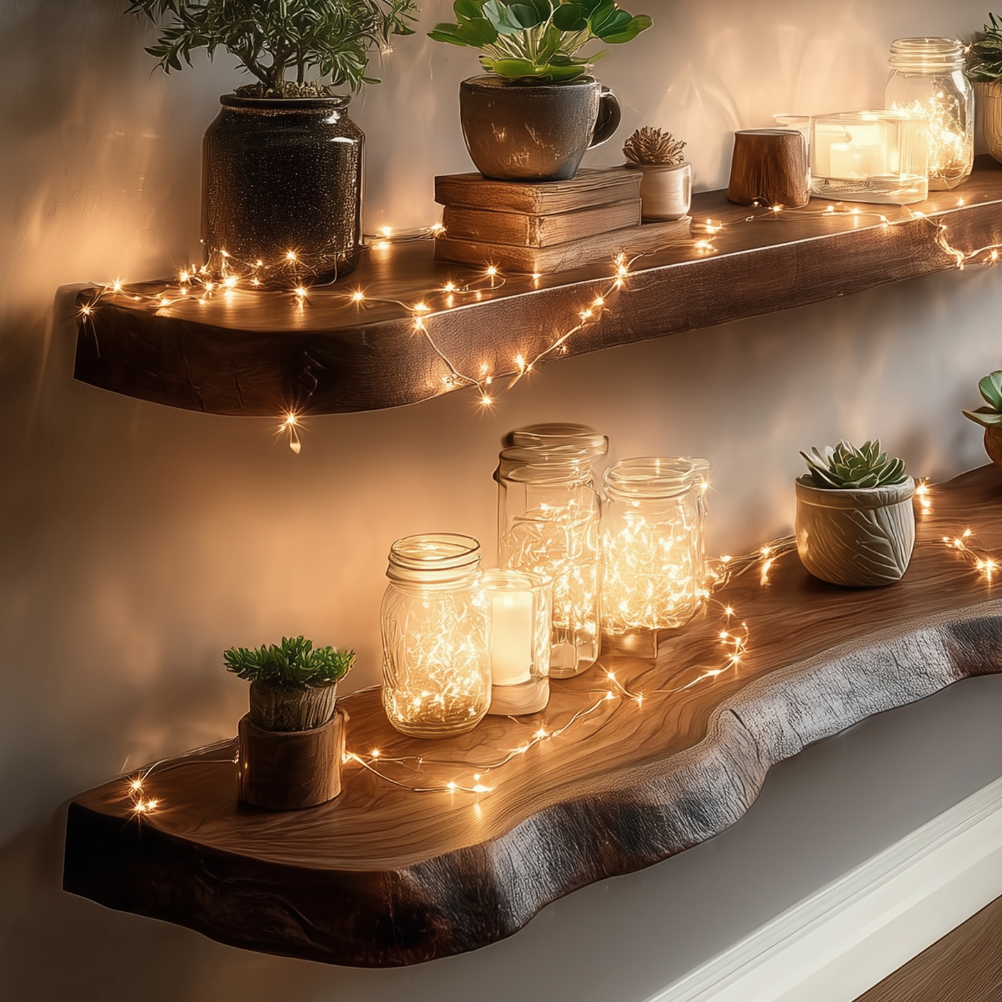 zGrainHaven Floating Shelves – Live Edge Solid Wood Wall Display for Rustic Home Decor