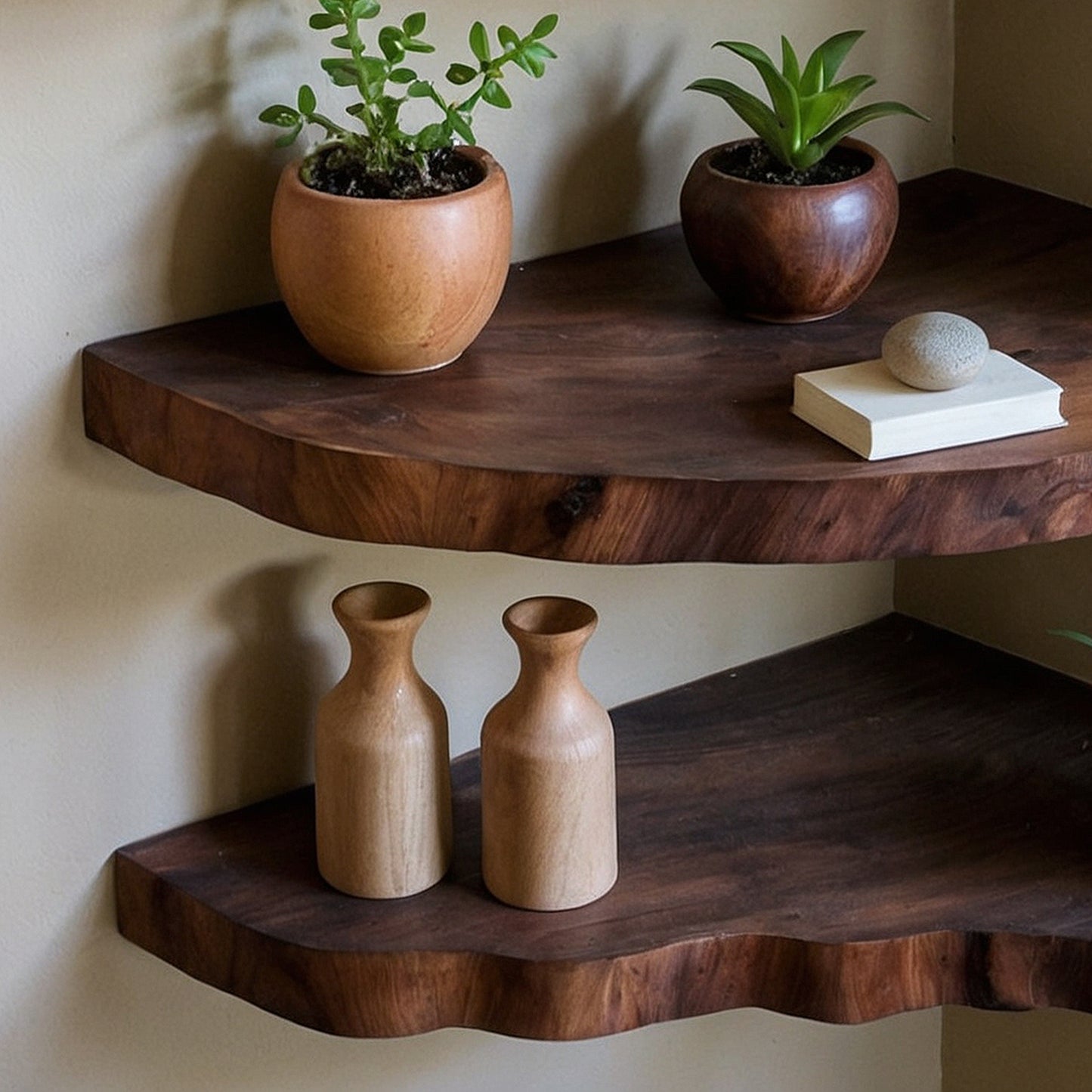 GrainLuxe Corner Floating Shelf – Live Edge Solid Wood Bookshelf for Rustic Home Decoration