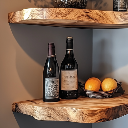 Rootnest Corner Floating Shelf - Handcrafted Live Edge Floating Wood Shelf For Kitchen Or Bar Decor