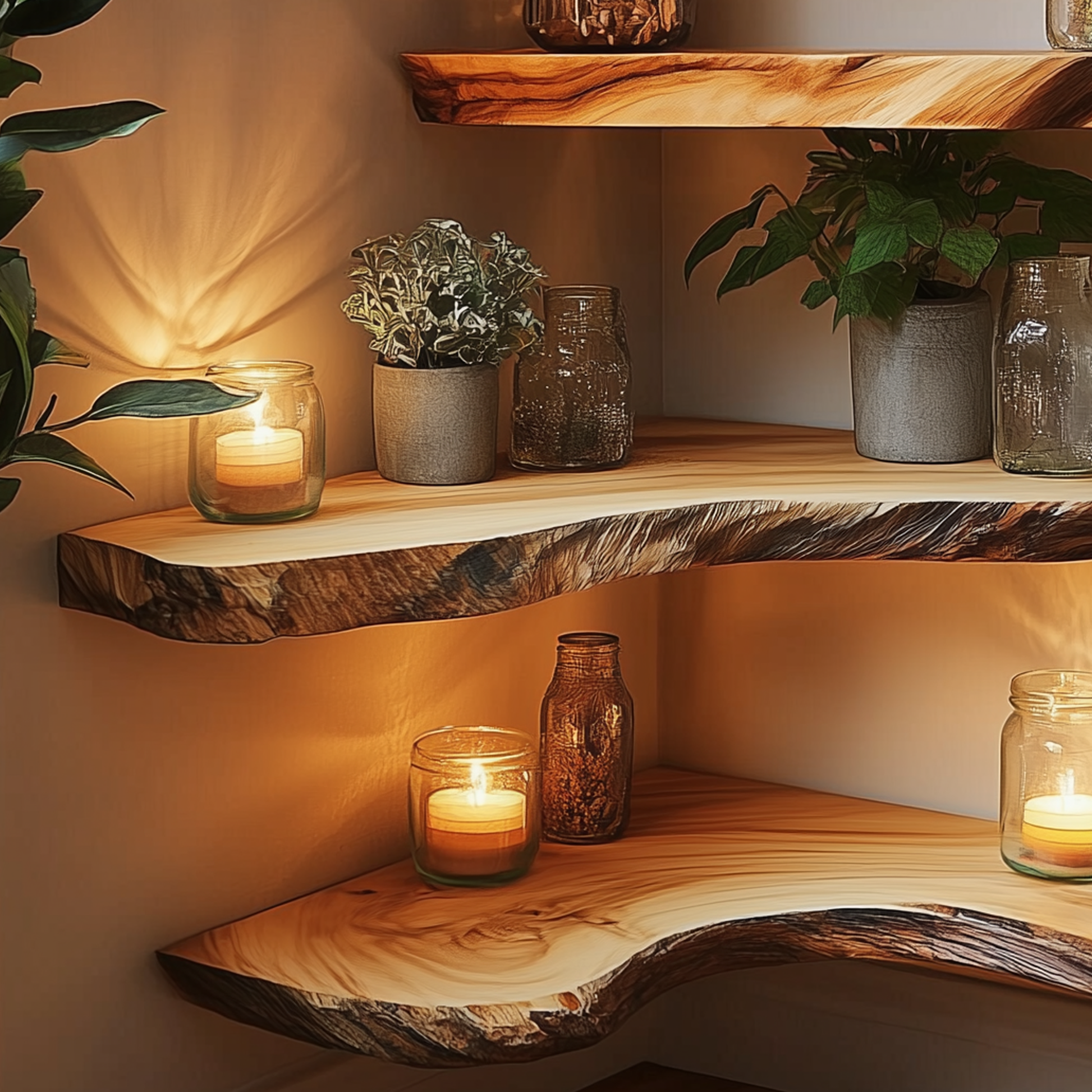 CornerGrove | Live Edge Floating Corner Shelf | Handmade Solid Wood Wall Decor - Bespoke Wood TTK