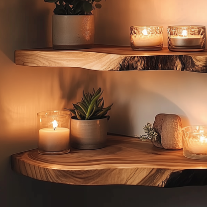 LeafNest Floating Shelves – Live Edge Wood Shelves for Farmhouse & Bathroom Decor