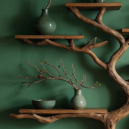 Driftluxe Tree Bookshelf  Custom Live Edge Driftwood Wall-Mounted Wooden Bookshelf For Living Room Or Office Decor