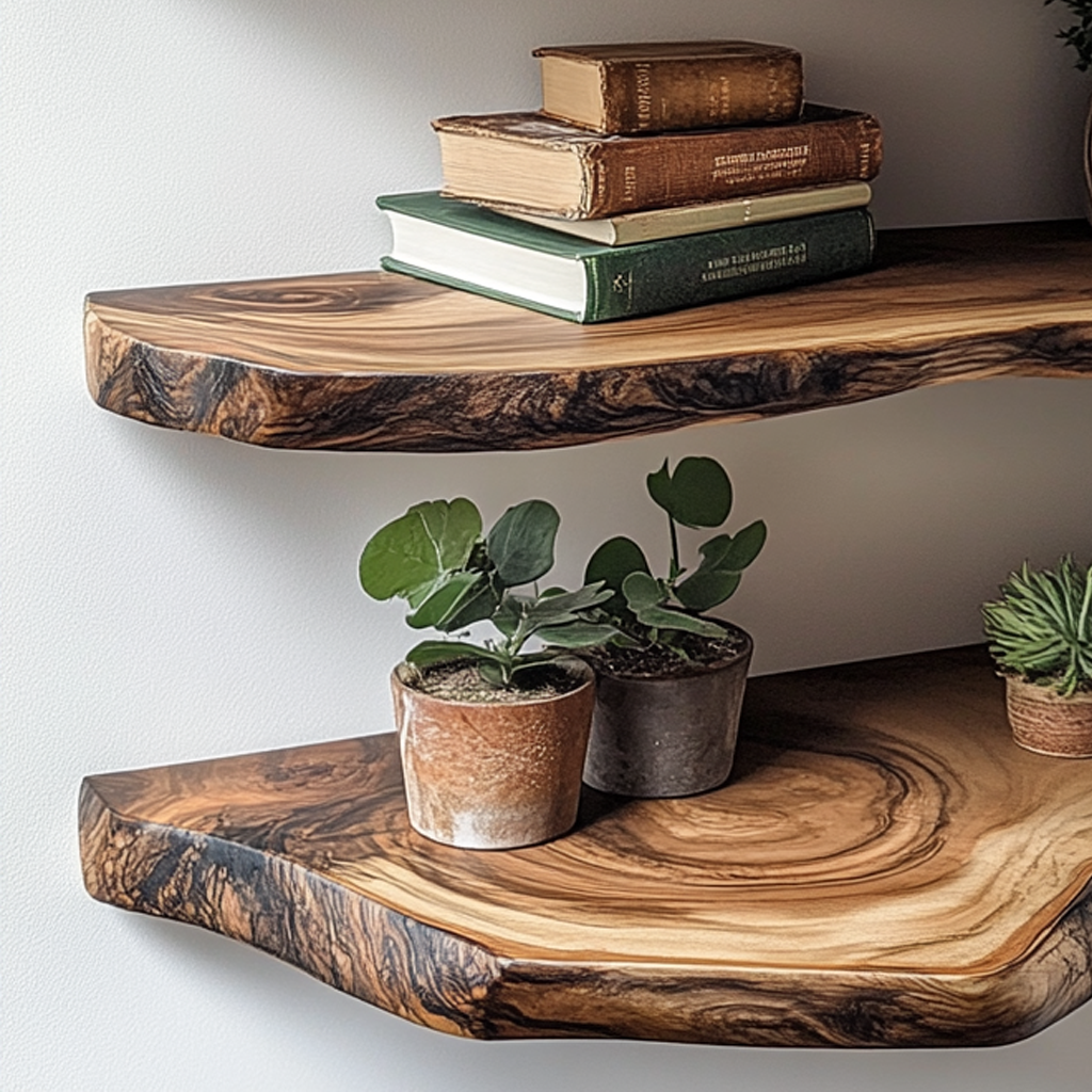 Woodfern Corner Wall Shelf - Live Edge Wooden Floating Shelf For Home Decor & Gift Ideas