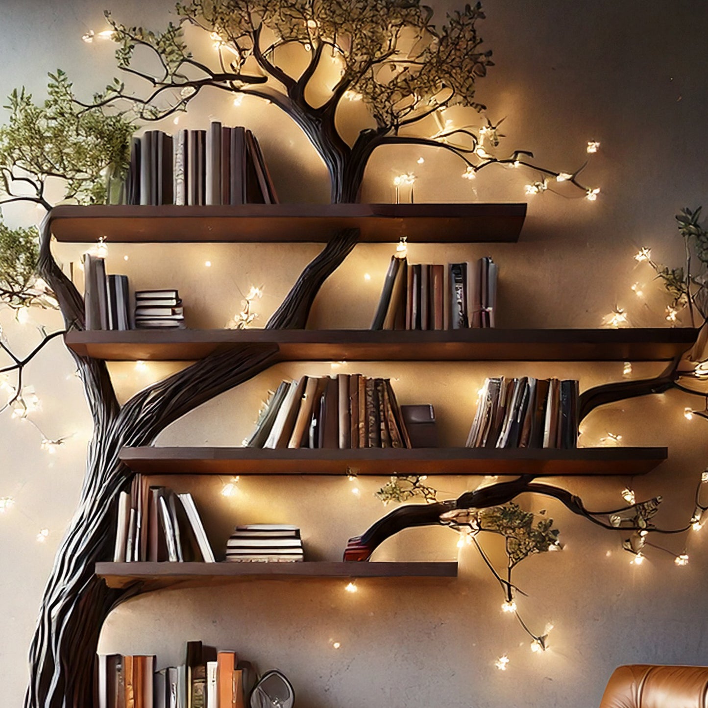 Ebonynest Tree Bookshelf  Black Solid Wood Nature-Themed Shelf For Living Room Or Nursery