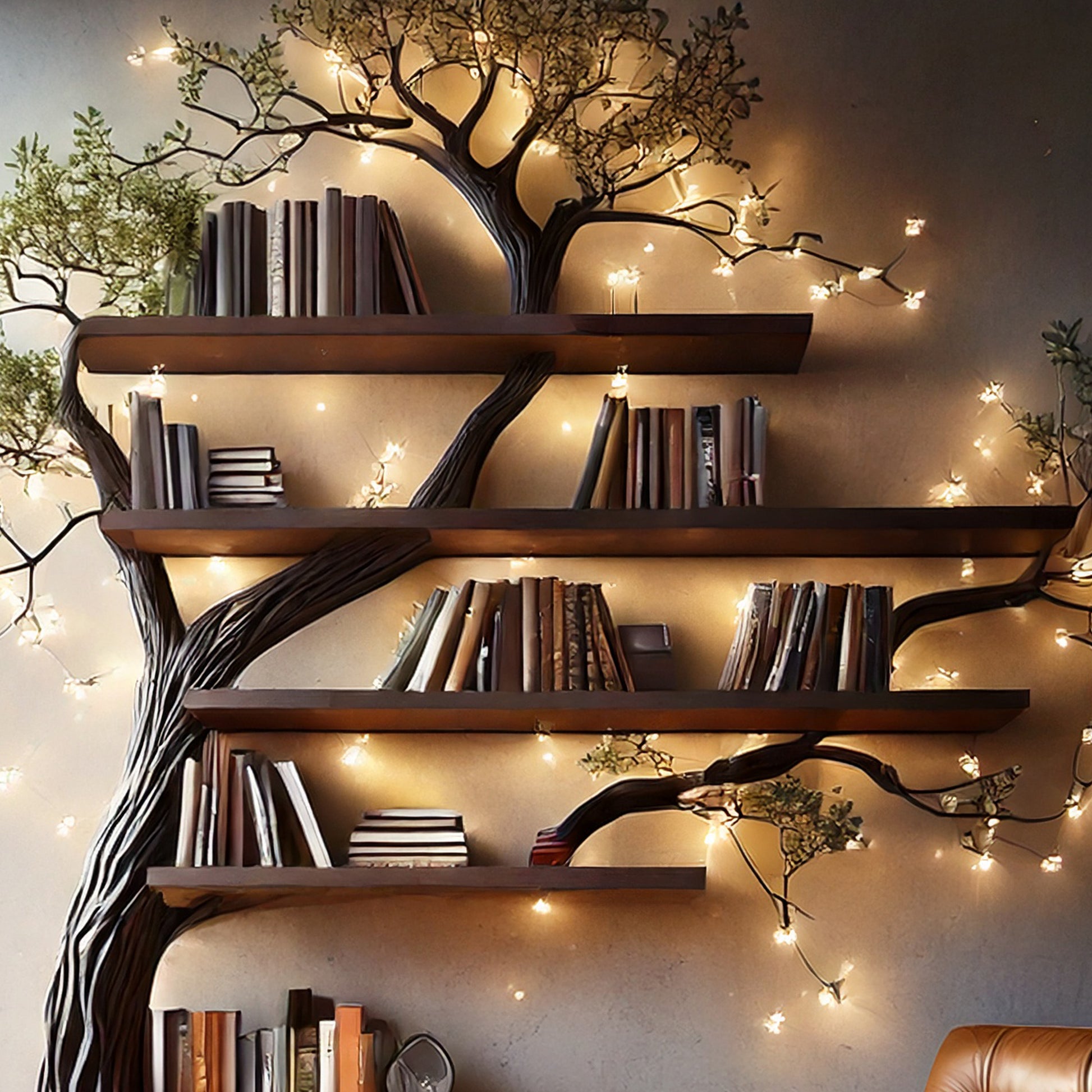 Ebonynest Tree Bookshelf  Black Solid Wood Nature-Themed Shelf For Living Room Or Nursery