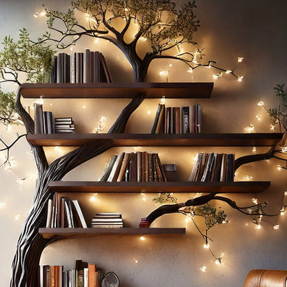 Ebonynest Tree Bookshelf  Black Solid Wood Nature-Themed Shelf For Living Room Or Nursery