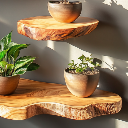 Sunrise Edge Floating Shelf – Organic Wood Corner Wall Display - Bespoke Wood TTK