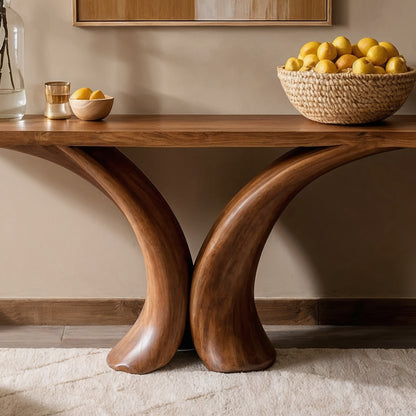 FlowArc Console Table – Sculpted Solid Wood Entry Table for Modern Rustic Interiors - Bespoke Wood TTK