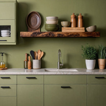 Woodara Floating Shelf – Handmade Live Edge Kitchen Shelf Above Counter - Bespoke Wood TTK